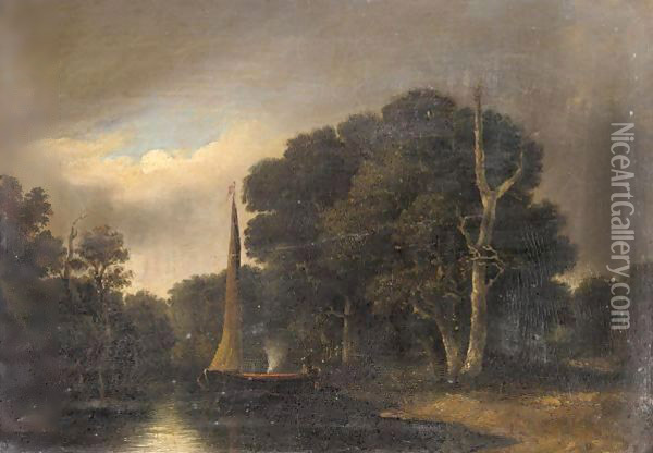 Moonrise on the bure, Norfolk Oil Painting - John Crome