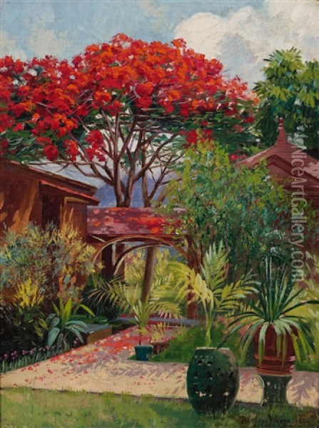 Honolulu Garden (the Gardens Of Ainahau, Waikiki) Oil Painting - Theodore Wores