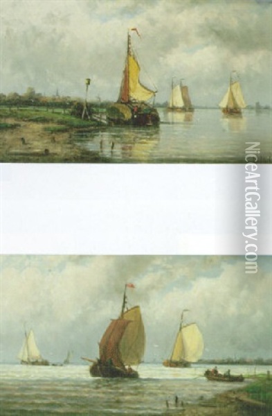 Dutch Canal Scene Oil Painting - Hendrik Hulk