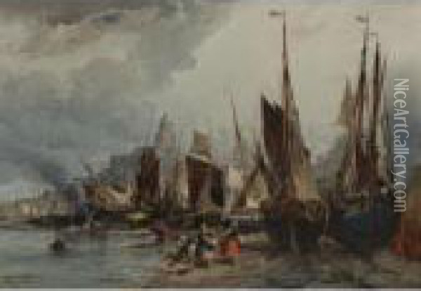 Among The Fishing Boats Oil Painting - Jules Achille-Noel