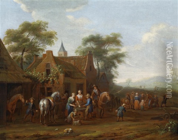 Eine Jagdgesellschaft Vor Einem Wirtshaus Oil Painting - Cornelisz van Essen