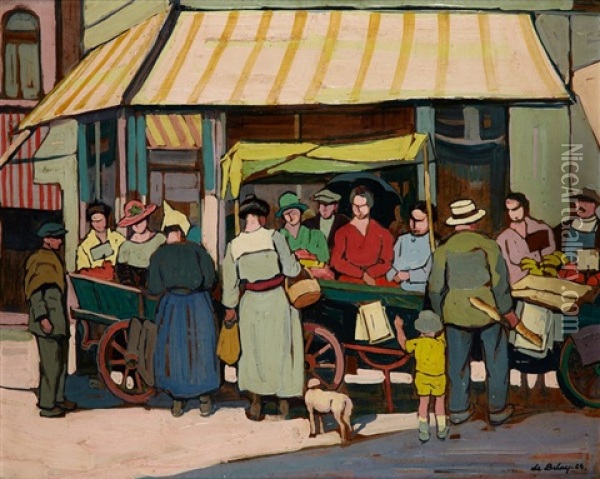 Les Petites Marchandes, Angle De La Rue Mazarine, Et De La Rue De Buci, Paris Oil Painting - Pierre De Belay