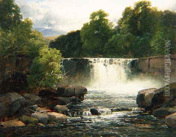 Waterfall on the Lesser Neath Oil Painting - John Brandon Smith