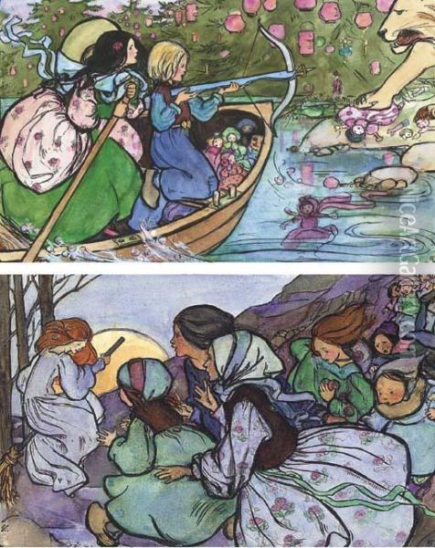Front Cover Design And Illustrations For The Rhyme Of A Run (twoillustrated) Oil Painting - Emma Florence Harrison