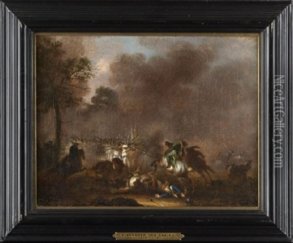 Battle Scenes (pair) Oil Painting - Alexander Van Gaelen