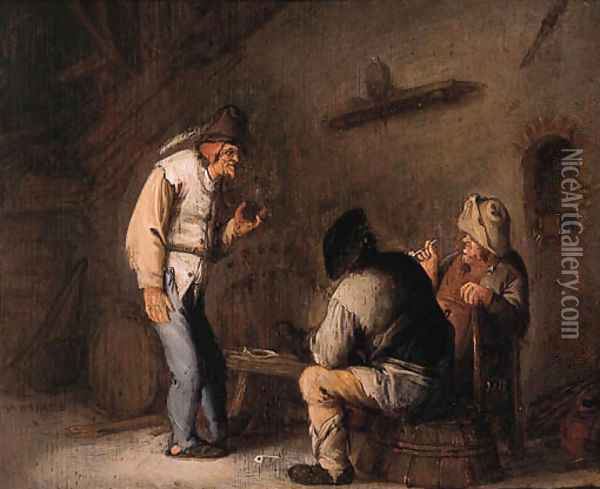 Boors drinking and smoking in a barn Oil Painting - Bartholomeus Molenaer
