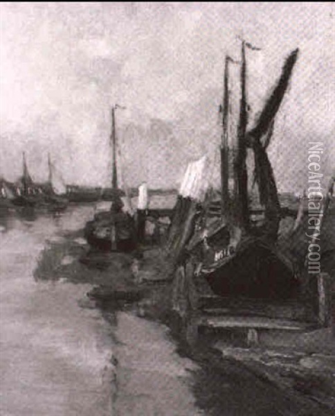 Schiffe Am Kanal Oil Painting - Maurice Blieck