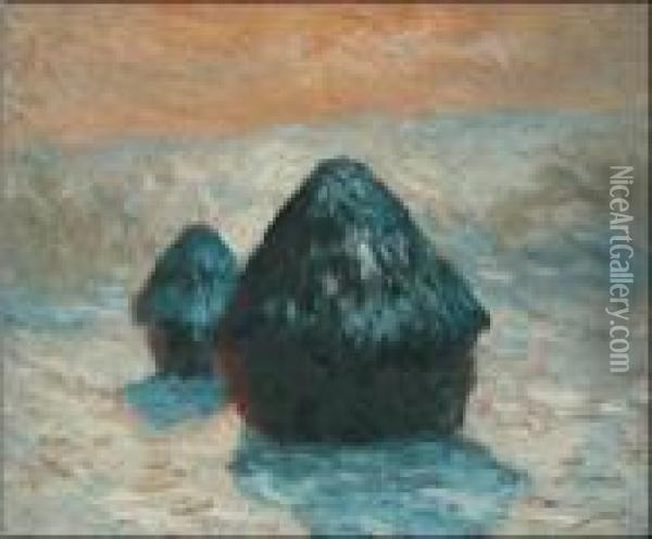 Grain Stack, Snow Effect (morning) Oil Painting - Claude Oscar Monet