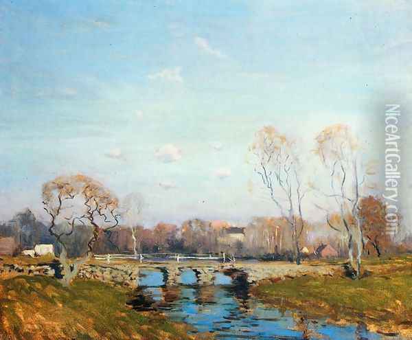 The Old Bridge at Bridgewater, Massachusetts Oil Painting - Arthur C. Goodwin