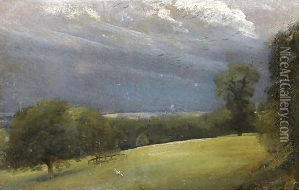 View Across The Lawn At West Lodge, Stratford St Mary, Near East Bergholt Oil Painting - John Constable
