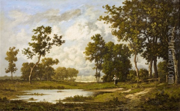 Wald Von Fontainebleau Mit Reisigsammlerin (pair) Oil Painting - Leon Richet