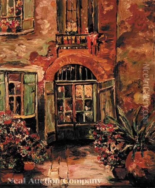 French Quarter Courtyard Oil Painting - Julie M. Massie