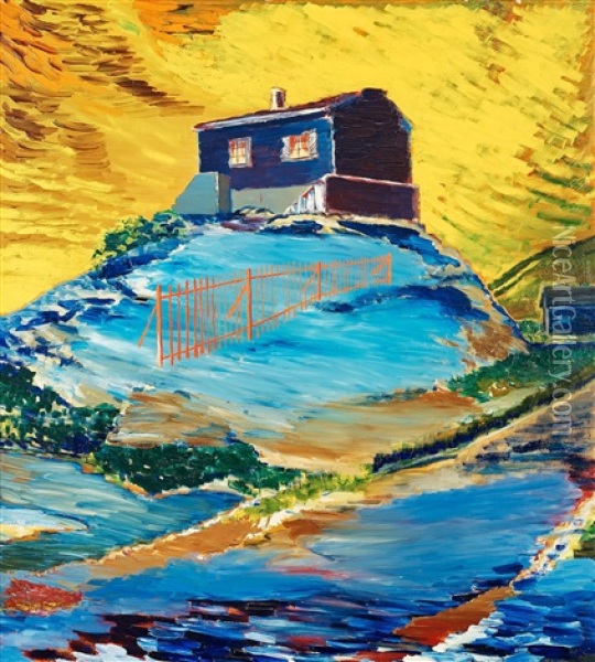 Huset Pa Hojden (house On A Hill) Oil Painting - Gunnar Loeberg