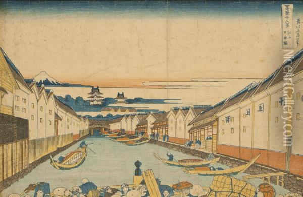 Edo Nihonbashi [nihonbashi In Edo] Oil Painting - Katsushika Hokusai