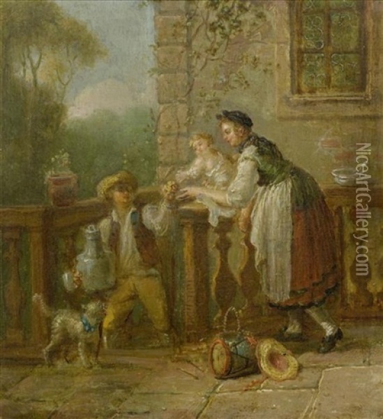 Galante Szene Auf Dem Balkon Oil Painting - Sigmund Freudenberger