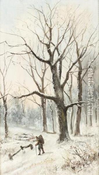 Winterlandschaft Mit Reisigsammler. Oil Painting - M. Belloni