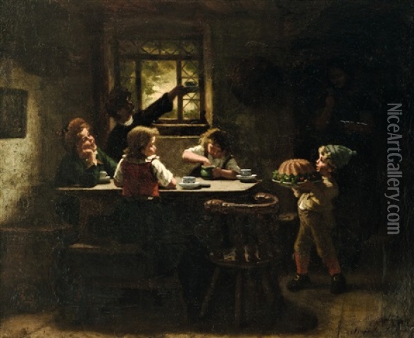 Der Geburtstagskuchen Oil Painting - Auguste Ludwig
