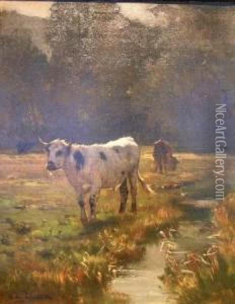 Cows By A Stream Oil Painting - Otto Karl Kasimir Von Thoren