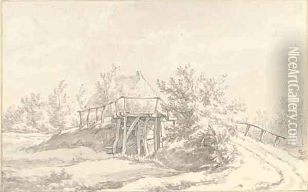 A landscape with a wooden bridge near a farmhouse between Wijk and Koekange Oil Painting - Egbert Van Drielst