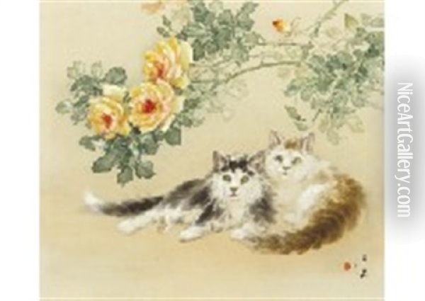 Kitten Oil Painting - Suiseki Ohashi