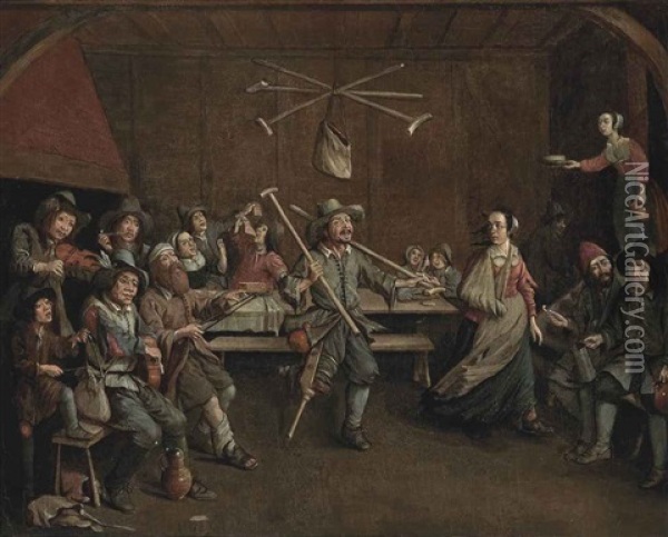 Peasants Merrymaking In A Tavern Oil Painting - Egbert van Heemskerck the Elder