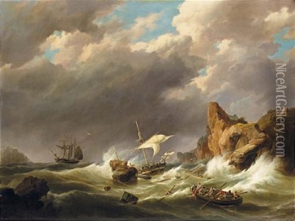 The Rescue Oil Painting - Hermanus Koekkoek the Elder