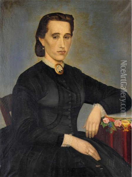 Portrait Of Loukia Spourgiti (nee Zerlentis) Oil Painting - Nicholaos Kounelakis