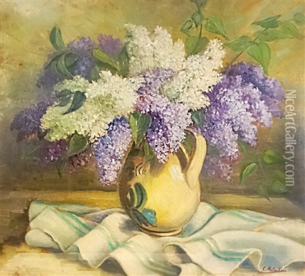 Pot With Lilac Flowers Oil Painting - Constantin Artachino