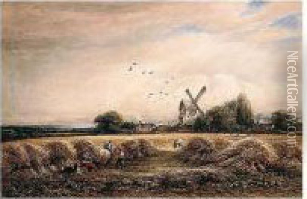 Signed L.r.: Old Mill Near Danbury Essex. Jas Orrick 1893 Oil Painting - James Orrock