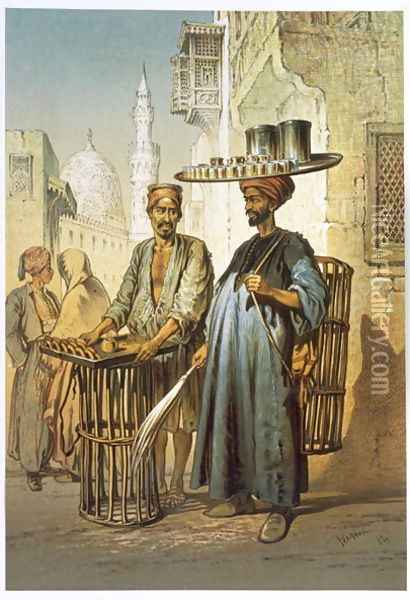 The Tea Seller, from Souvenir of Cairo, 1862 Oil Painting - Amadeo Preziosi