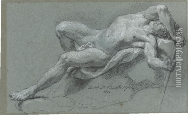 Reclining Male Nude Oil Painting - Louis Boullogne