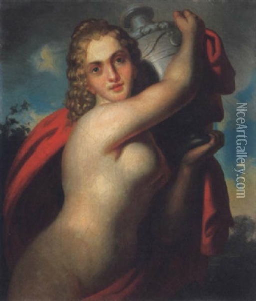 Furdozo No Hebe (woman Bathing, Hebe) Oil Painting - Demeter Laccataris