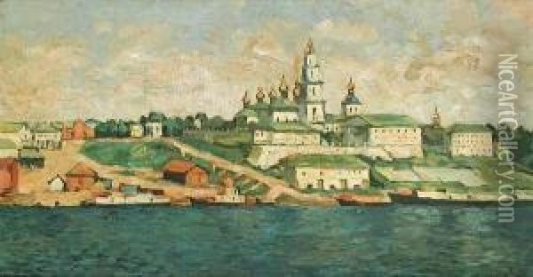 Provincial Russian Town Oil Painting - Piotr Ivanovich Petrovichev