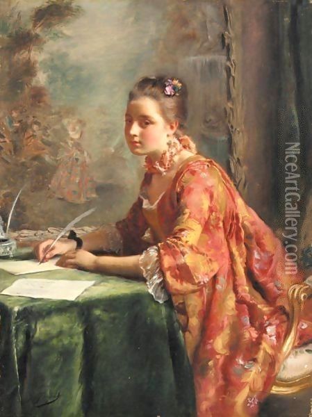 La Lettre D'Amour Oil Painting - Gustave Jean Jacquet