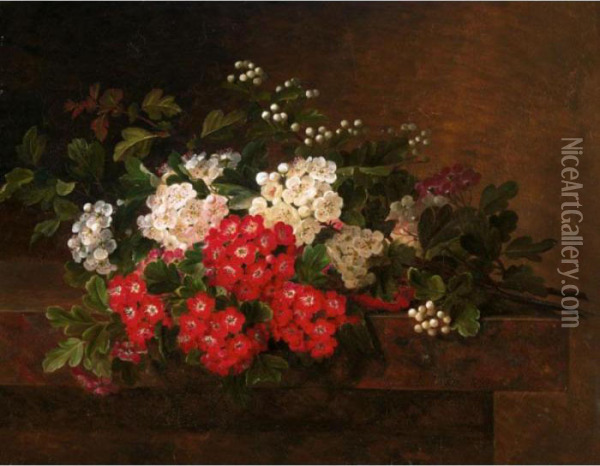 Blomsteropstilling (still Life Of Flowers) Oil Painting - Johan Laurentz Jensen