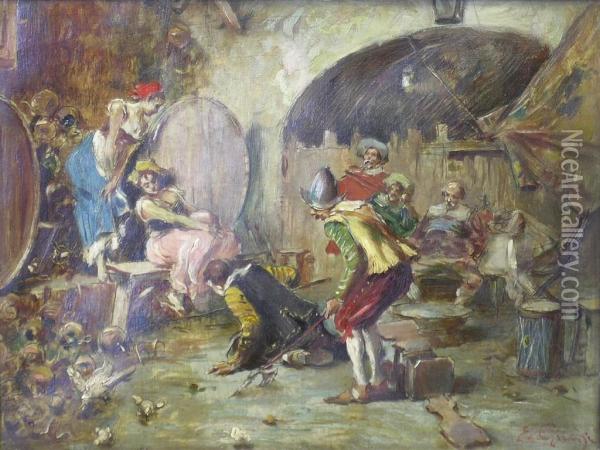 Tavern Interior Scene Oil Painting - E. Giachi
