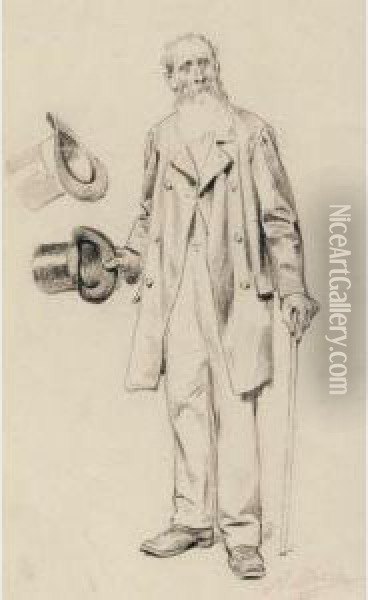 Study Of A Man In A Top Hat And Cane With A Second Top Hat Study Oil Painting - Adrien E. Marie