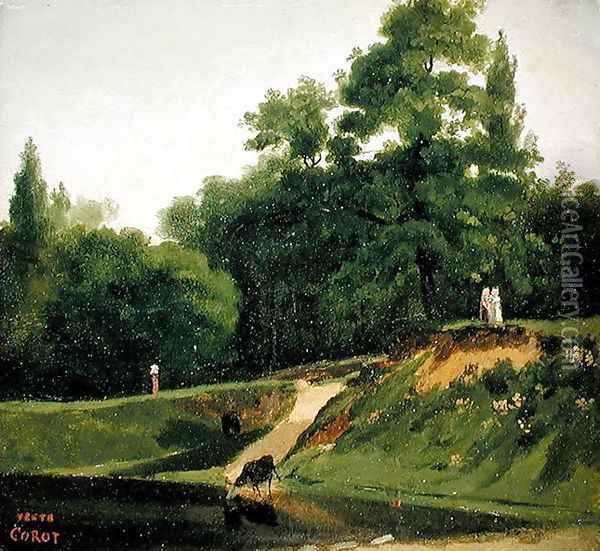 Villa d'Avray - Banks of the Stream near the Corot Property Oil Painting - Jean-Baptiste-Camille Corot