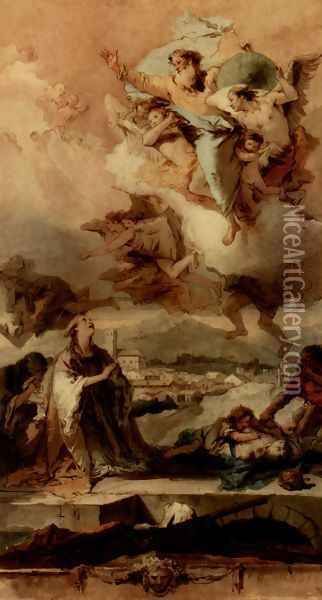 Saint Thecla Liberating the City of Este from the Plague Oil Painting - Giovanni Battista Tiepolo
