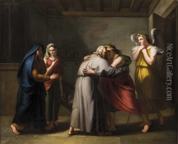 Abschied Des Tobias Von Seinem Erblindeten Vater Mit Dem Engel Raphael Oil Painting - Martin Stadler