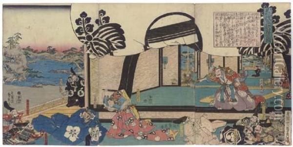 Ashikaga Shogun Subduing By Military Force Oil Painting - Sadahide Hashimoto