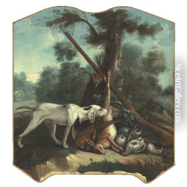 A Hunting Dog And Game In A Landscape Oil Painting - Alexandre Francois Desportes
