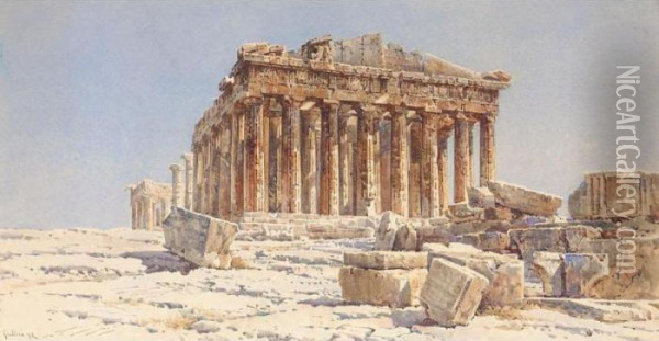 View Of The Parthenon Oil Painting - Angelos Giallina