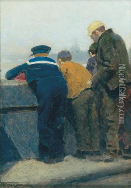 Waiting For The Boat To Dock Oil Painting - Frederic Marlett Bell-Smith