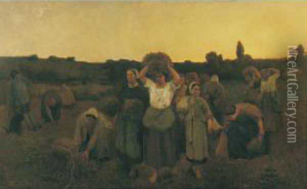The Recall Of The Gleaners, Artois Oil Painting - Jules Breton