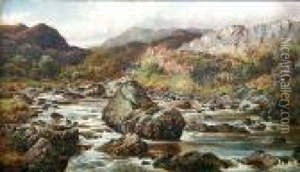 In The Valley Of The Lledr, North Wales Oil Painting - William Henry Mander