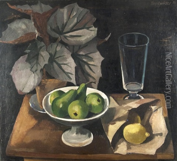 Stilleben Mit Glas Und Fruchten Oil Painting - Georg Breitwieser