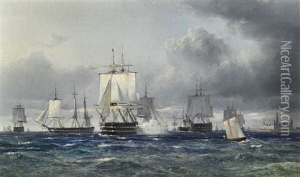 The Russian Squadron In Oresund 1848 Oil Painting - Emanuel Larsen