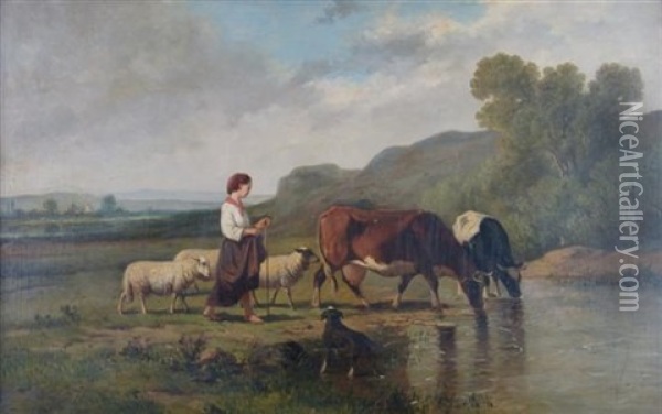 The Shepherdess Oil Painting - Pieter Plas