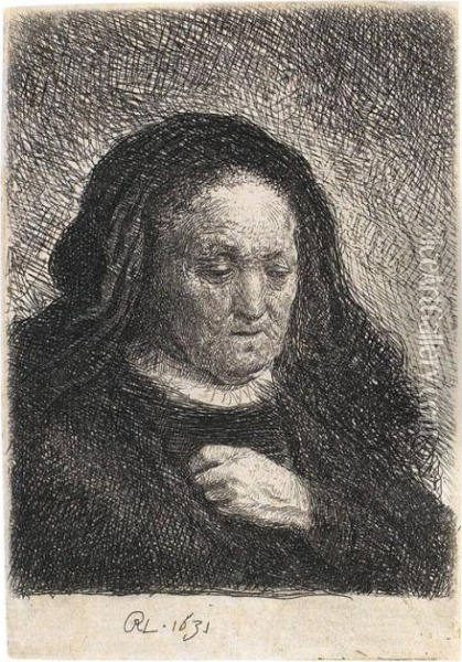 Rembrandts Mutter Mit Der Hand An Der Brust Oil Painting - Rembrandt Van Rijn